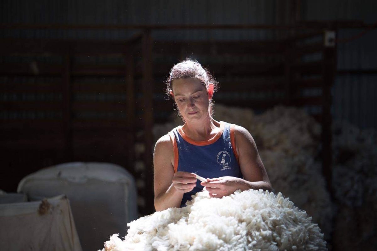 Woman classing wool