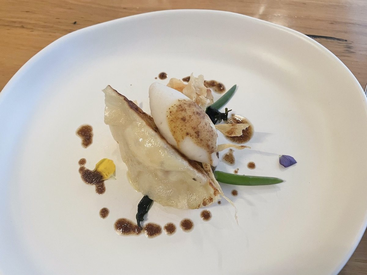 The cheese course at Sandbar Bateman's Bay - chevre, pine nut, pear, beurre noisette, karkalla. Photo: Lisa Herbert