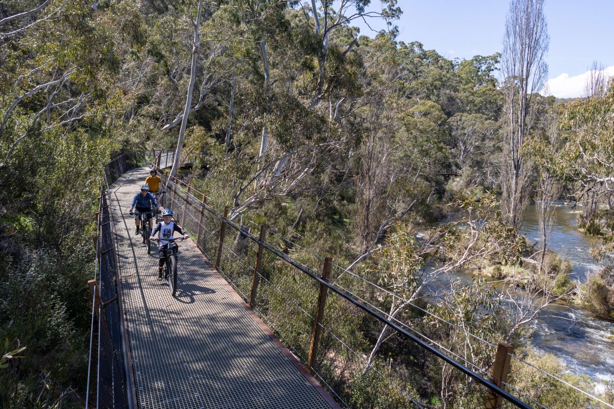 mountain bikers on bridge