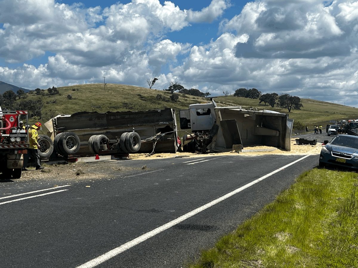 A truck on its side