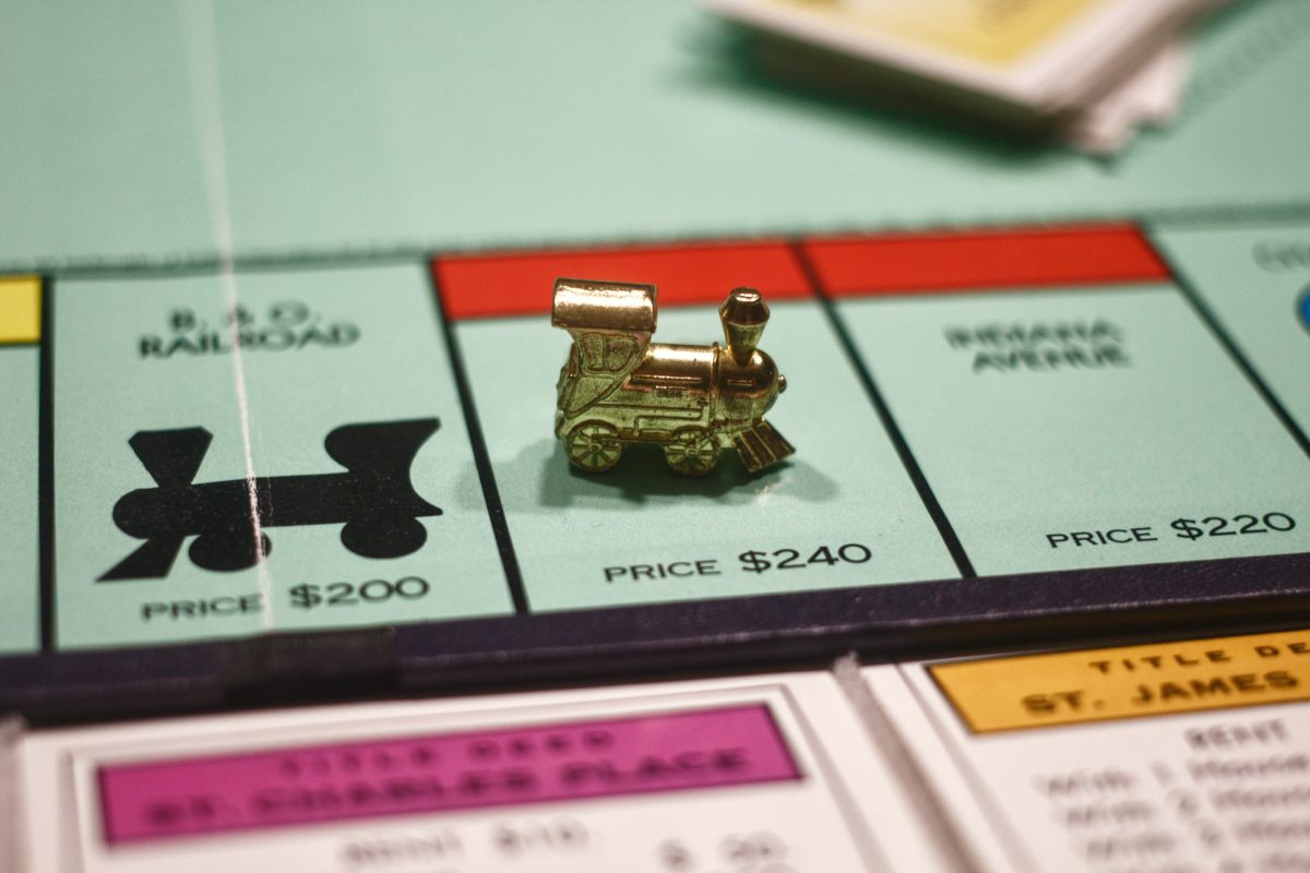 A close-up photograph of a Monopoly board