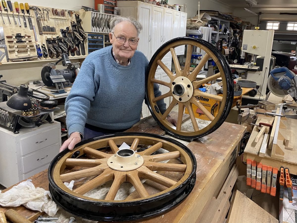 It took Roger Doughty a while to work out how to replicate these spokes to fit inside his wheels for the 1909 Belsize vehicle, retrieved from stockyards near Taralga. 