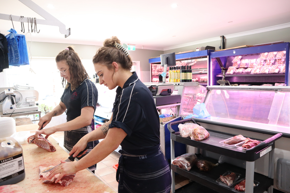 Haylee and Grace in action at Bungendore Country Butchery.