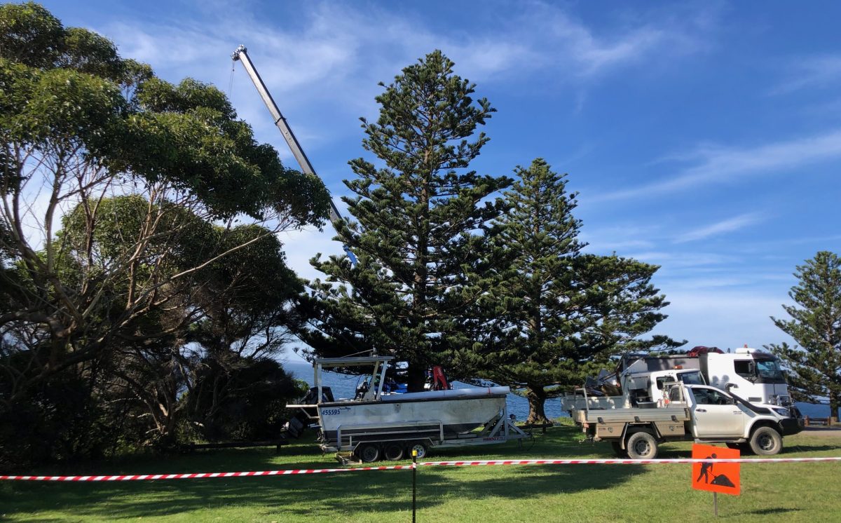 Equipment and vehicles involved in the salvage of fishing vessel Volition on 28 February included a 70-tonne crane.