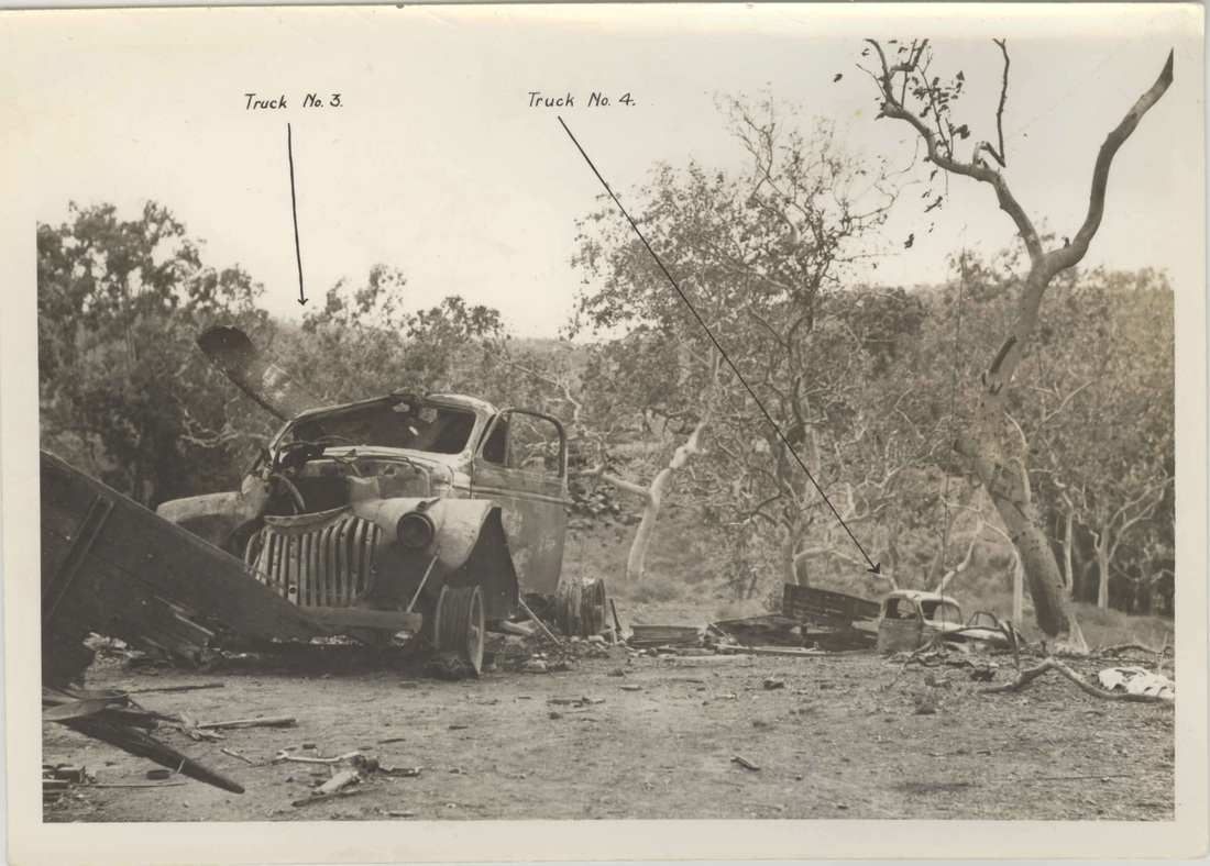 A total of 18 trucks, each loaded with 20 men, were parked at the end of the runway. 