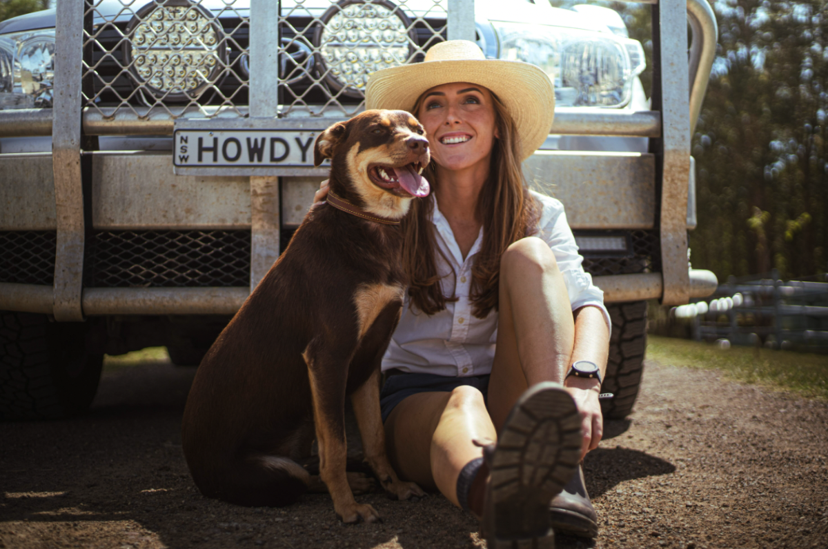 farmer with her dog