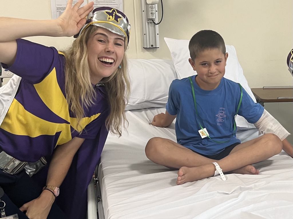 The Starlight Foundation superheroes visiting Cody at Westmead Children's Hospital in Sydney.